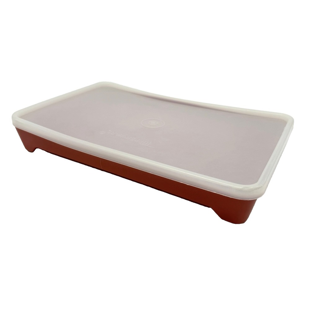 Tupperware Red/Orange Covered Hot Dog Deli Meat Bacon Keeper #1292-5
